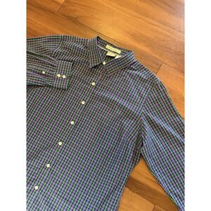 L.L. Bean Purple & Green Plaid Wrinkle Resistant Button Up Shirt Women's Large L
